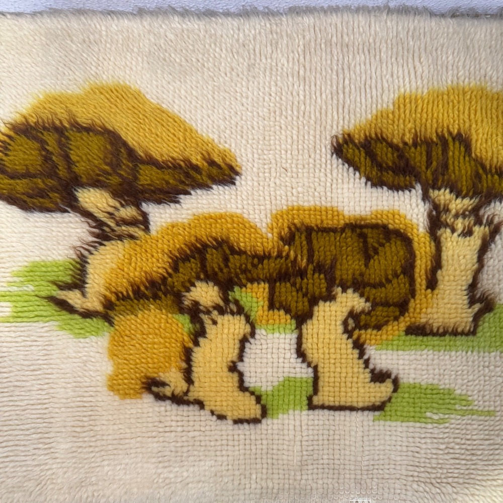Vintage Mushroom Latch Hook Gallery Wall Hanging Retro Cottagecore Forest 1970s
